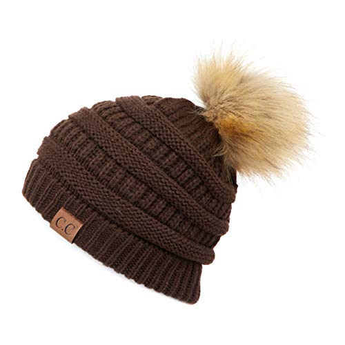 Hatsandscarf CC Exclusives Unisex Ombre Ribbed Confetti Knit Beanie with POM (HAT-43) (Brown)