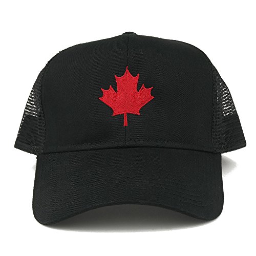 Canada Maple Leaf Embroidered Adjustable Mesh Trucker Baseball Cap – Black