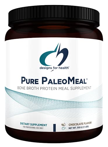 Designs for Health Pure PaleoMeal – Bone Broth Protein Powder with 17g Protein, Meal Replacement Shake Dietary Supplement with Active Folate + Chelated Minerals, Chocolate (15 Servings / 510g)