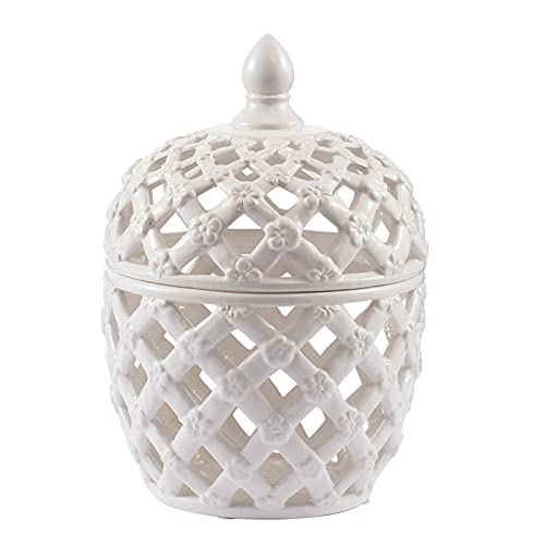 A&B Home Ceramic Lidded Jar White Porcelain Jar Home Décor Tabletop Decorative 8″ x 8″ x 12″