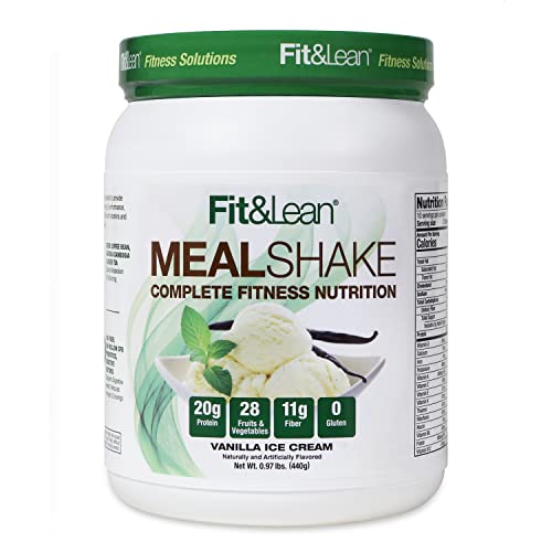 Fit & Lean Meal Replacement Shake with Protein, Fiber, Probiotics and Organic Fruits & Vegetables, Vanilla, 1lb, 10 Servings Per Container