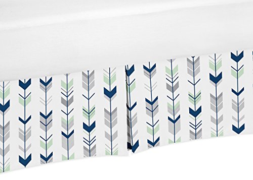 Navy Blue, Mint and Grey Crib Bed Skirt Dust Ruffle for Boys or Girls Gender Neutral Mod Arrow Collection Baby Bedding Sets