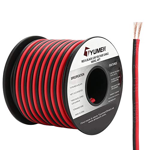 TYUMEN 40FT 18 Gauge 2pin 2 Color Red Black Cable Hookup Electrical Wire LED Strips Extension Wire 12V/24V DC Cable, 18AWG Flexible Wire Extension Cord for LED Ribbon Lamp Tape Lighting