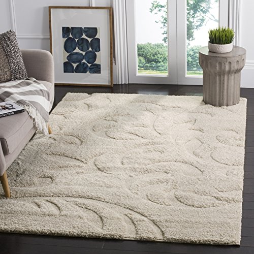 SAFAVIEH Florida Shag Collection 8′ x 10′ Cream / Cream SG468 Scroll Non-Shedding Living Room Bedroom Dining Room Entryway Plush 1.2-inch Thick Area Rug