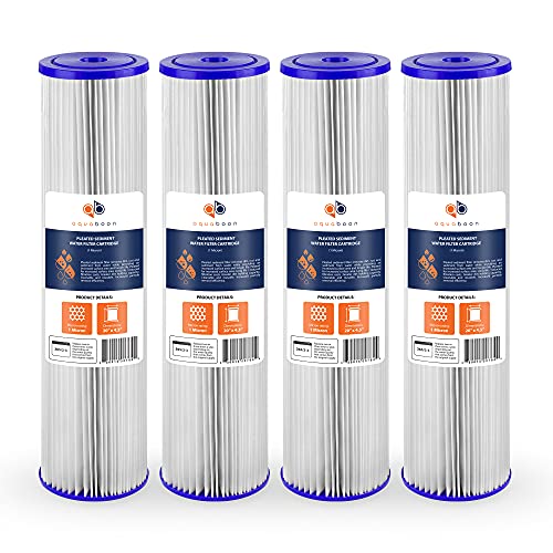 Aquaboon 1 Micron 20″ Pleated Sediment Water Filter Replacement Cartridge | Whole House Sediment Filtration | Compatible with ECP5-BB, AP810-2, HDC3001, CP5-BB, ECP1-20BB, 4-Pack