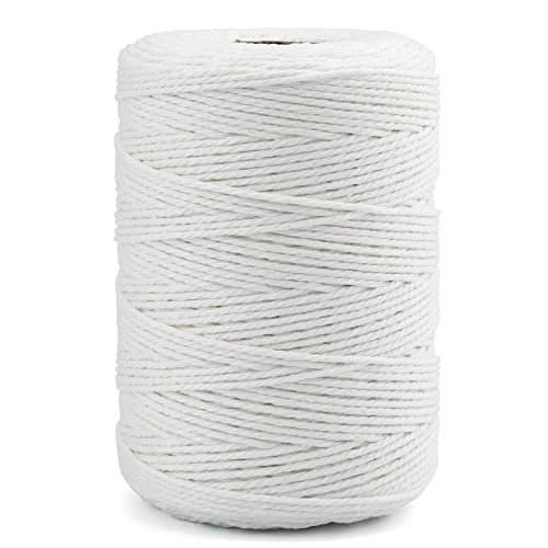 200M (218 Yard) 12-Ply Cotton Twine String,Butchers Cooking Kitchen Twine String,2mm Craft String Bakers Twine for Tying Meat,Making Sausage,Macrame,Gardening,Gift Wrapping (Natural White)