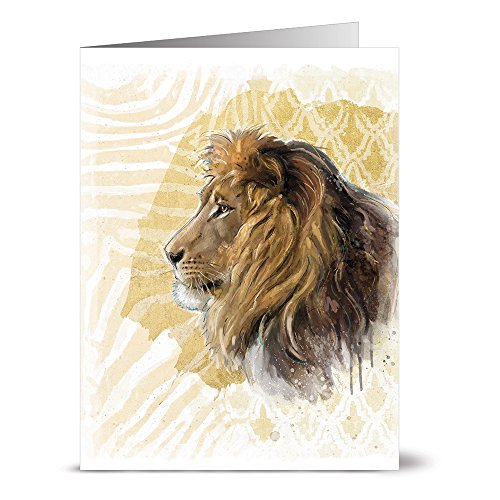 Note Card Cafe All Occasion Greeting Card Set with Gray Envelopes | 24 Pack | Blank Inside, Glossy Finish | Unique Lion on Gold Print Design | Bulk Set for Greeting Cards, Occasions, Birthdays