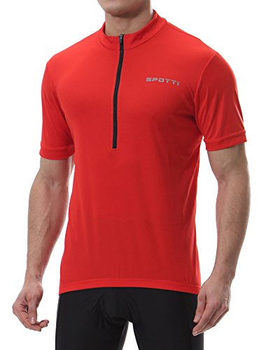 Spotti Men’s Cycling Bike Jersey Short Sleeve with 3 Rear Pockets- Moisture Wicking, Breathable, Quick Dry Biking Shirt Red