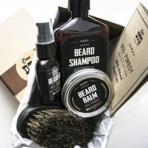 Big Forest Beard Treatment Kit – Shampoo 9 oz – Oil 1 oz – Beard Balm 2 oz – Brush – Wood Scent – 100% Natural and Organic Beard Growth Care Products in Premium Gift Box