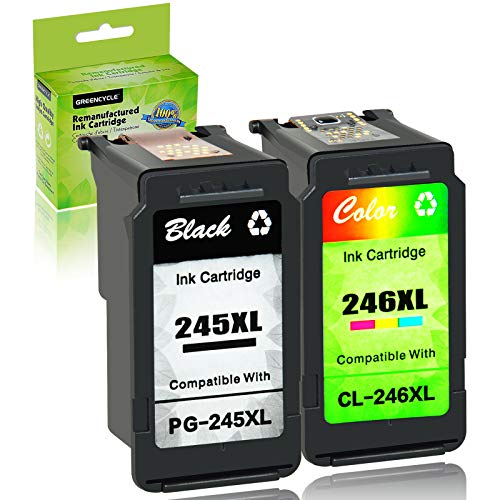 greencycle Remanufactured 245XL 246XL Ink Cartridge Replacement for Canon PG-245XL 245 XL CL-246XL 246 XL Compatible with PIXMA TS202 MG2522 MX490 IP2820 MG2520 MG3022 (1 Black; 1 Tri-Color)