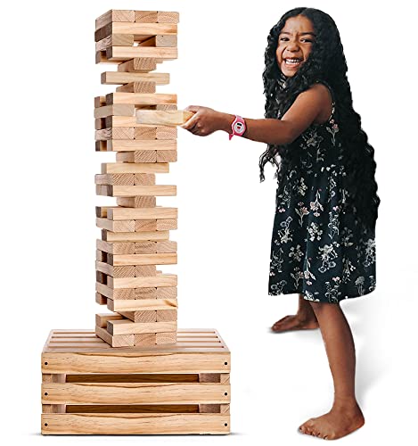 SWOOC Games – Giant Tower Game | 60 Large Blocks | Storage Crate/Outdoor Game Table | Starts Over 2.5ft Big | Max Height of 5ft | Genuine Jumbo Toppling Yard Games | Jumbo Backyard Set…