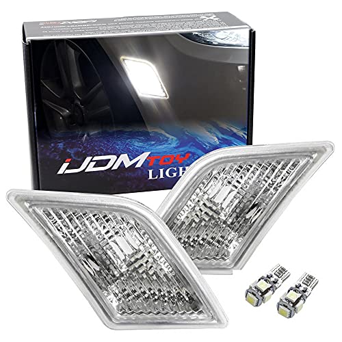 iJDMTOY Euro Clear Lens White LED Bulb Front Side Marker Light Kit Compatible With 2008-11 Mercedes Pre-LCI W204 C250 C300 C350 & 2008-2013 C63 AMG, Replace OEM Amber Sidemarker Lamps