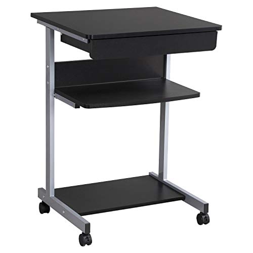 Yaheetech Mobile Computer Desks with Keyboard Tray, Printer Shelf and Monitor Stand Small Space Home Office Furniture, Black