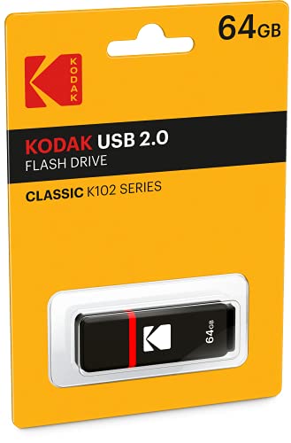 Kodak EKMMD64GK102 – USB Drive- 2.0 – 64 GB, 64 Go – Classic Serie – K100 Model – Black mat casing with a Transparent red Neck + a Cap