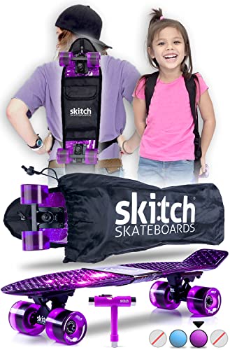 SKITCH Complete Skateboard Gift Set for Beginner Girls Boys and Kids of All Ages with 22 Inch Mini Cruiser Board + All Accessories (Purple Galaxy)