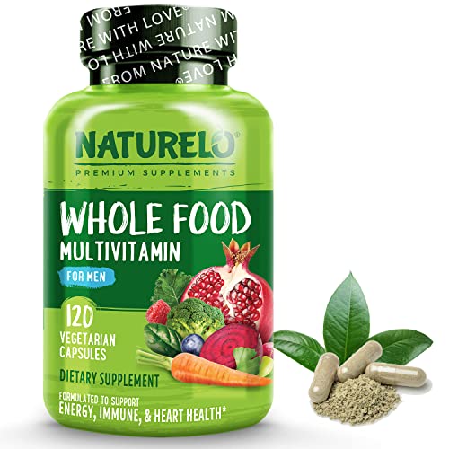 NATURELO Whole Food Multivitamin for Men – with Vitamins, Minerals, Organic Herbal Extracts – Vegetarian – for Energy, Brain, Heart, Eye Health – 120 Vegan Capsules