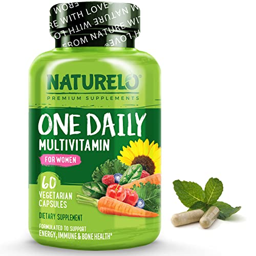 NATURELO One Daily Multivitamin for Women – Energy Support – Whole Food Supplement to Nourish Hair, Skin, Nails – Non-GMO – No Soy – Gluten Free – 60 Capsules – 2 Month Supply