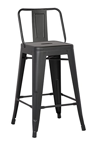 AC Pacific Modern Industrial Metal Bar Stool, Bucket Back and 4 Leg Design Ideal for Kitchen Island or Counter Top, Set of 2, 24″ Seat, Matte Black | The Storepaperoomates Retail Market - Fast Affordable Shopping