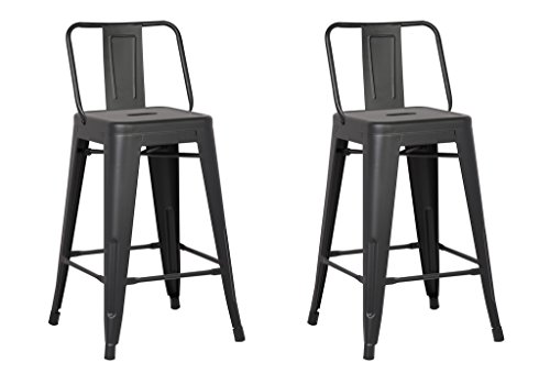 AC Pacific Modern Industrial Metal Bar Stool, Bucket Back and 4 Leg Design Ideal for Kitchen Island or Counter Top, Set of 2, 24″ Seat, Matte Black | The Storepaperoomates Retail Market - Fast Affordable Shopping