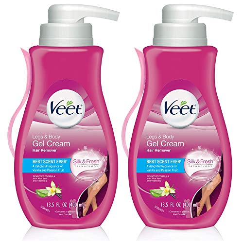 Hair Removal Cream â€“ VEET Silk and Fresh Technology Legs & Body Gel Cream Hair Remover, Sensitive Formula with Aloe Vera and Vitamin E, Pump Bottle, 13.5 Fl Oz (Pack of 2)