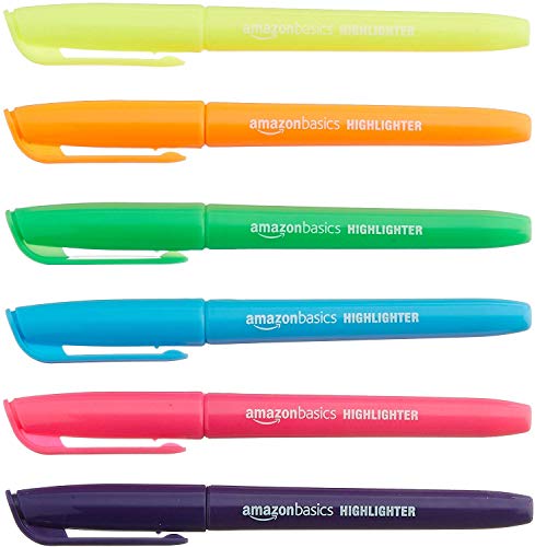 Amazon Basics Chisel Tip, Fluorescent Ink Highlighters, Assorted Colors – Pack of 12