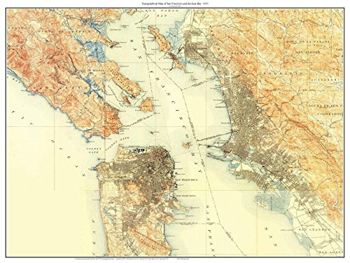 San Francisco & East Bay 1915 Custom USGS Old Topo Map – The City – Marin County – East Bay – Daly City Composite Print California
