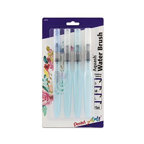 Pentel Arts Aquash Water Brush Assorted Tips, 4 Pack Carded (FRHBP4M), White
