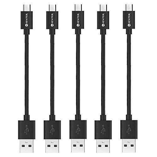Spater Micro USB Sync Short Cable for Samsung, HTC, Motorola, Nokia, Android, and More (5 Pack) (Black)