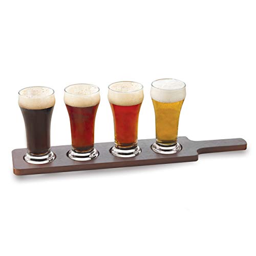 Libbey Craft Brews 4-piece Beer Flight Glass Set with Wooden Carrier, 6 fluid ounces