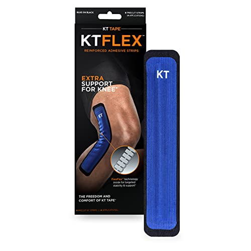 KT Tape KT Flex Reinforced Adhesive Strips for Knees, 8 pack, 10″ Precut Strips, Blue