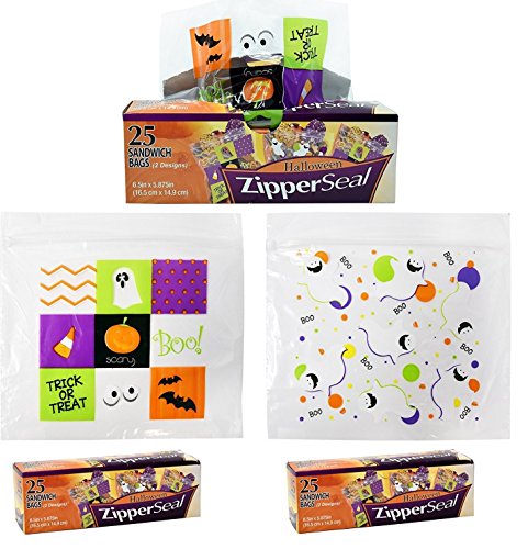 Set of 75 Halloween Zipper Seal Sandwich Bags – 5 Boxes, 75 Bags in Each Box
