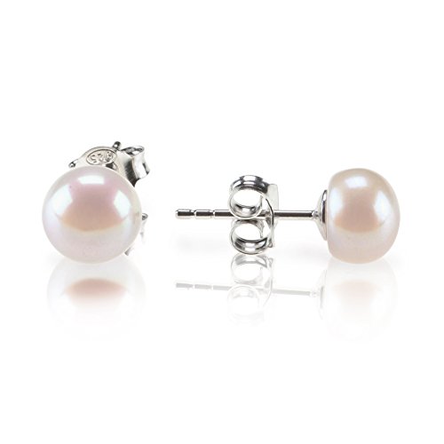 PAVOI Sterling Silver Freshwater Cultured Stud Pearl Earrings – 5.5mm AAA Quality
