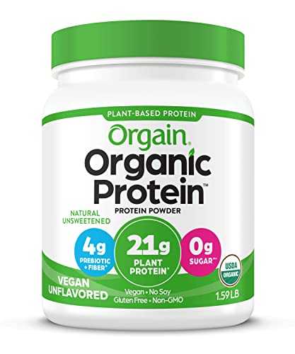 Orgain Organic Unflavored Vegan Protein Powder, Natural Unsweetened – 21g of Plant Based Protein, Non Dairy, Gluten Free, No Sugar Added, Soy Free, Non-GMO, 1.59 lb (Packaging May Vary)