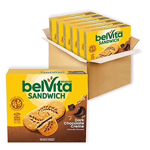 Belvita Breakfast Sandwich Dark Chocolate Creme Breakfast Biscuits, 6 Boxes of 5 Packs (2 Sandwiches Per Pack)