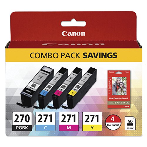 Canon PGI-270/CLI-271 4-Color BK/CMY Ink Cartridge for PIXMA MG5720 MG5721 MG5722 MG6820 MG6821 MG6822 MG7720 Includes 50 Sheets of 4″x6″ PP-201 Glossy Photo Paper (0373C005)