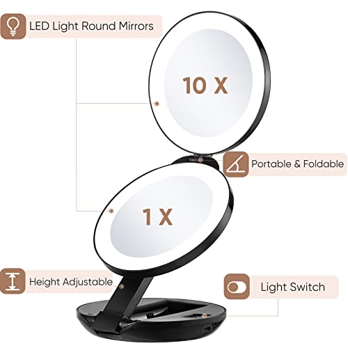 KEDSUM Upgraded Rechargeable Lighted Travel Makeup Mirror, 1X/10X Travel Magnifying Mirror with Light, Compact Makeup Mirror with LED Lighted, Double Sided Folding Vanity Mirror, Daylight, Portable | The Storepaperoomates Retail Market - Fast Affordable Shopping