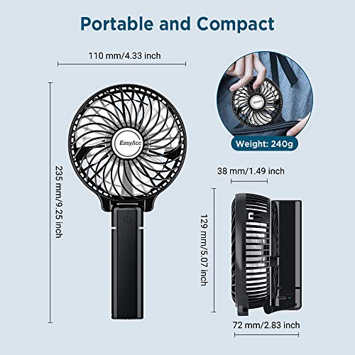 EasyAcc Mini Handheld Fan, Portable Fan USB Desk Fan Small Personal Hand Fan 3 Speed 10H Working Hours Rechargeable Operated Cooling Folding Electric Fan for Travel Outdoor Office Household | The Storepaperoomates Retail Market - Fast Affordable Shopping