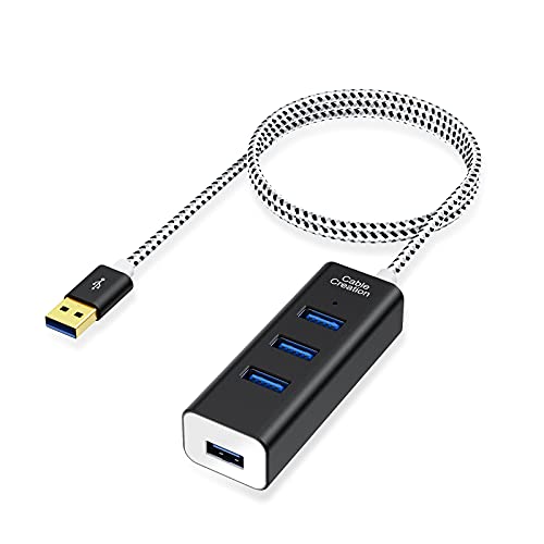 CableCreation 4-Port USB 3.0 Hub with 4.9ft Extension Cable – 5Gbps Data Rate for MacBook Pro, iMac, PC, Laptop, USB Flash Drives, Surface Pro, XPS – Aluminum Black, 1.5M