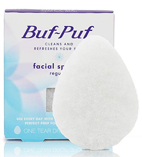 Buf-Puf Regular Facial Sponge, Dermatologist Developed, Removes Deep Down Dirt & Makeup that Causes Breakouts and Blackheads, Reusable, Exfoliating, White, 1 Count