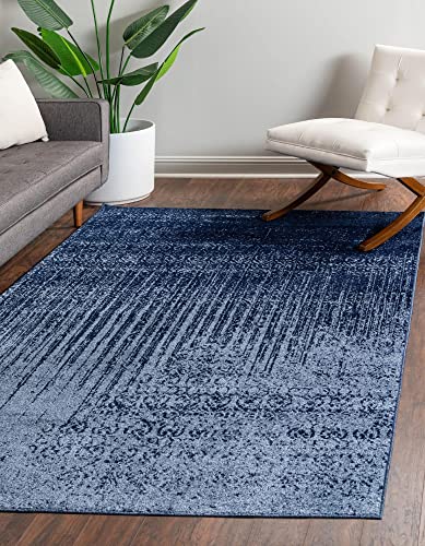 Unique Loom Del Mar Collection Area Rug-Transitional Inspired with Modern Contemporary Design, Rectangular 4′ 0″ x 6′ 0″, Blue/Navy Blue