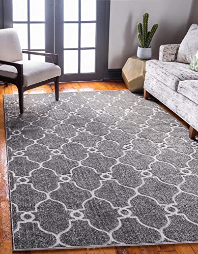 Unique Loom Outdoor Trellis Collection Area Rug – Columbus (5′ 1″ x 8′ Rectangle, Gray/ Ivory)