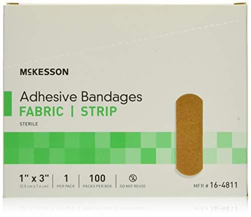 McKesson Adhesive Bandages, Sterile, Fabric Strip, 1 in x 3 in, 100 Count, 3 Packs, 300 Total