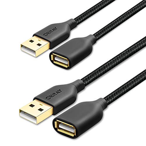 OKRAY USB Extension Cable, 2Pack 6FT Type A Male to A Female Nylon Braided USB 2.0 Extension Cord Data Transfer Extender Cable with Gold-Plated Connector for USB Flash Drive/Hard Drive (Black Black)