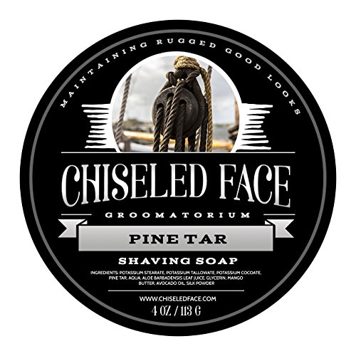 Pine Tar Handmade Luxury Shaving Soap by Chiseled Face — Rich, Thick Lather — Smooth, Comfortable Shaves — Tallow-Based Soap — Made in The USA
