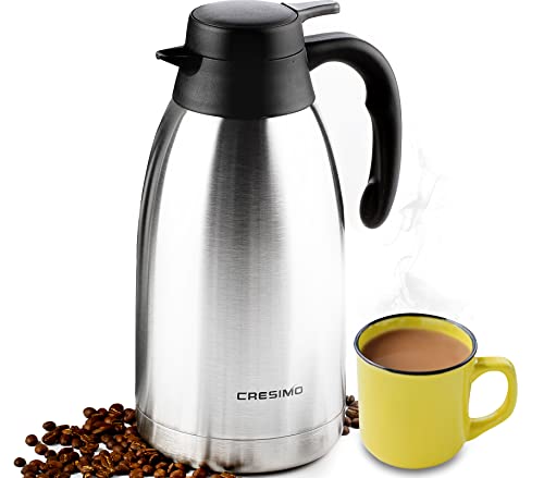 68Oz Thermal Coffee Carafe – Insulated Stainless Steel Double Walled Vacuum Flask/Thermos – Coffee Carafes For Keeping Hot Coffee & Tea For 12 Hours – Cresimo Coffee Dispenser
