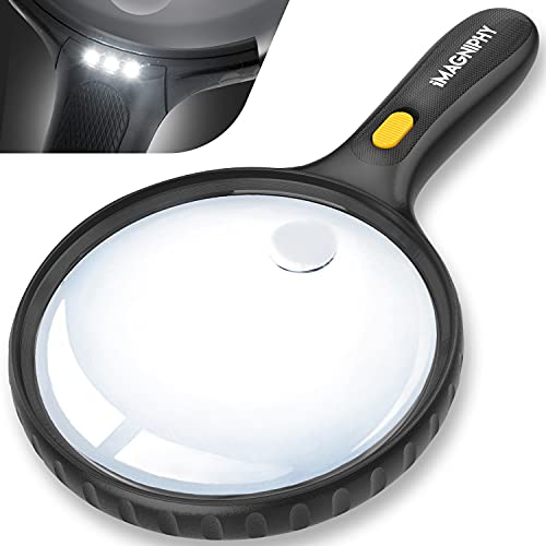 iMagniphy Large Magnifying Glass with Light – 5.5-inch Lens Magnifier, 2X & 5X Magnification for Seniors with Macular Degeneration – Lighted Magnifying Glass for Reading, Soldering, Cross Stitch