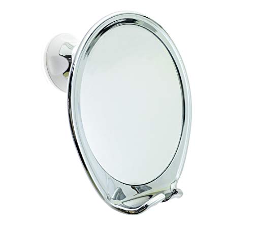 JiBen Fogless Shower Mirror with Power Locking Suction Cup, Built-in Razor Hook and 360 Degree Rotating Adjustable Arm, Personal Fog Free Bathroom Shaving Mirror (Chrome)