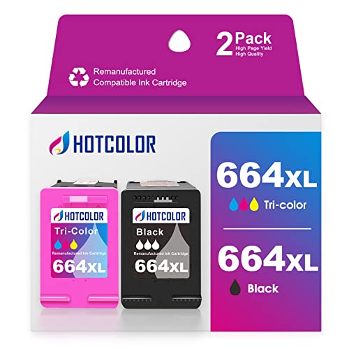 HOTCOLOR 664XL Ink Cartridge Replacement for HP 664XL Ink Cartridges Black and Color for DeskJet Ink Advantage 2135 1115 2675 3635 3775 Ink (1 Black/1 Color, 2Pack)