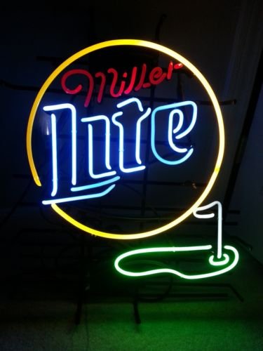 Miller Light Golf Neon Light Sign Real Glass Tube Beer Bar Pub Neon Light Sign Handicrafted 19×15