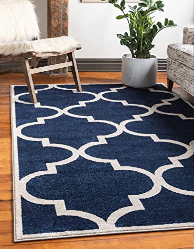 Unique Loom Trellis Collection Modern Morroccan Inspired with Lattice Design Area Rug, 2 ft 2 in x 3 ft, Navy Blue/Beige